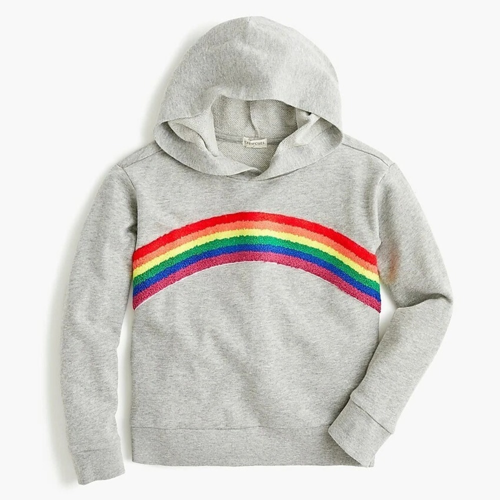 J.Crew Crewcuts Rainbow Stripe Sweatshirt Pullover Hoodie Girls 12 Long Sleeve